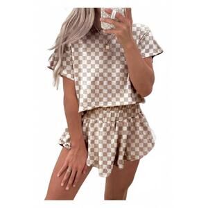NEW AAPPARELLA checkerboard skort set in tan
